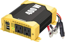 Load image into Gallery viewer, Krieger 400 Watt 12V DC to 110V AC Car Power Inverter, Modified Sine Wave, 2 Outlets, 2 USB Ports, Cigarette Lighter Plug & Clamps - ETL Certified to UL and CSA Standard.