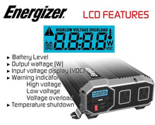 Load image into Gallery viewer, Energizer ENK1500 - 1500 Watt 12v DC to 110v AC Power Inverter Kit image of LCD features