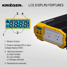 Load image into Gallery viewer, KRIËGER 1100 Watt 12V Power Inverter image of LCD Display Features
