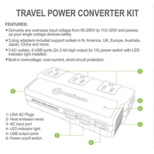 Load image into Gallery viewer, KRV200-W 200 Watt Travel Kit Converter with USB charger image of features