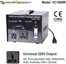 Load image into Gallery viewer, PowerBright Step Up &amp; Down Transformer 220-240 Volt to 110-120 Volt AND from 110-120 Volt to 220-240(1500W)  image of universal output
