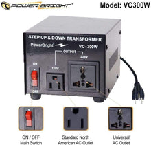 Load image into Gallery viewer, VC300W PowerBright Step Up &amp; Down Transformer image of features
