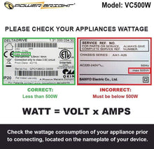 Load image into Gallery viewer, VC500W PowerBright Step Up &amp; Down Transformer image of wattage
