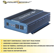 Load image into Gallery viewer, PowerBright 24 Volts Pure Sine Power Inverter 1000 Watt image of case durability built-in fan less than 3% distortion rate
