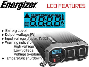 Energizer 1100 Watt 12V Power Inverter image of LCD features 