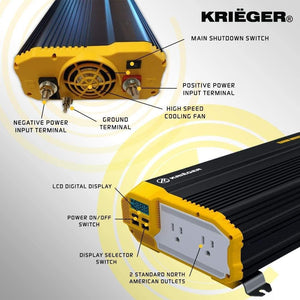 Krieger 1500 Watts Power Inverter 12V to 110V image of features