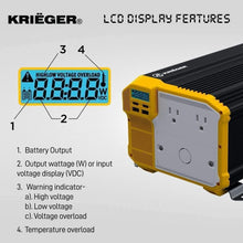 Load image into Gallery viewer, Krieger 3000 Watts Power Inverter 12V to 110V image of LCD display features
