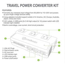 Load image into Gallery viewer, KRV200-W 200 Watt Travel Kit Converter with USB charger image of features
