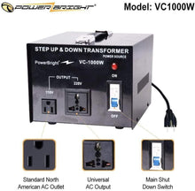 Load image into Gallery viewer, VC1000W PowerBright Step Up &amp; Down Transformer - standard north american outlet universal ac coutput
