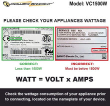 Load image into Gallery viewer, PowerBright Step Up &amp; Down Transformer 220-240 Volt to 110-120 Volt AND from 110-120 Volt to 220-240(1500W)  image of wattage
