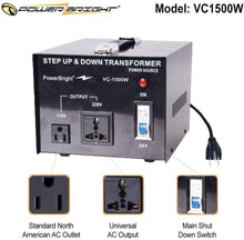 Load image into Gallery viewer, PowerBright Step Up &amp; Down Transformer 220-240 Volt to 110-120 Volt AND from 110-120 Volt to 220-240(1500W)  image of  features
