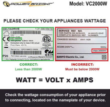 Load image into Gallery viewer, VC2000W PowerBright 2000 Watts  image of wattage
