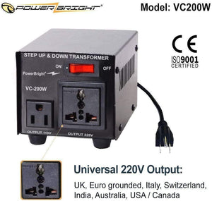 VC200W PowerBright Step Up & Down Transformer image of universal output
