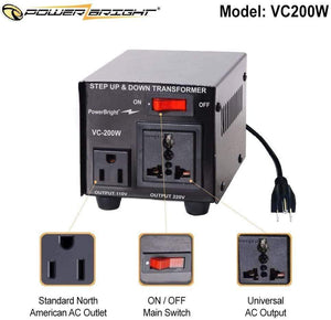 VC200W PowerBright Step Up & Down Transformer image of features