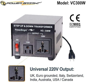 VC300W PowerBright Step Up & Down Transformer image of universal output