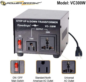 VC300W PowerBright Step Up & Down Transformer image of features
