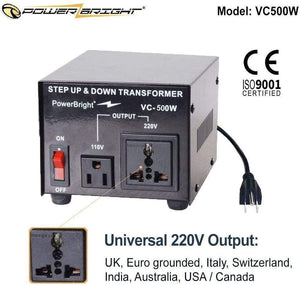 VC500W PowerBright Step Up & Down Transformer image of universal output