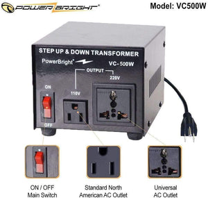 VC500W PowerBright Step Up & Down Transformer image of features