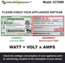 Load image into Gallery viewer, VC750W – 750 Watt image of wattage
